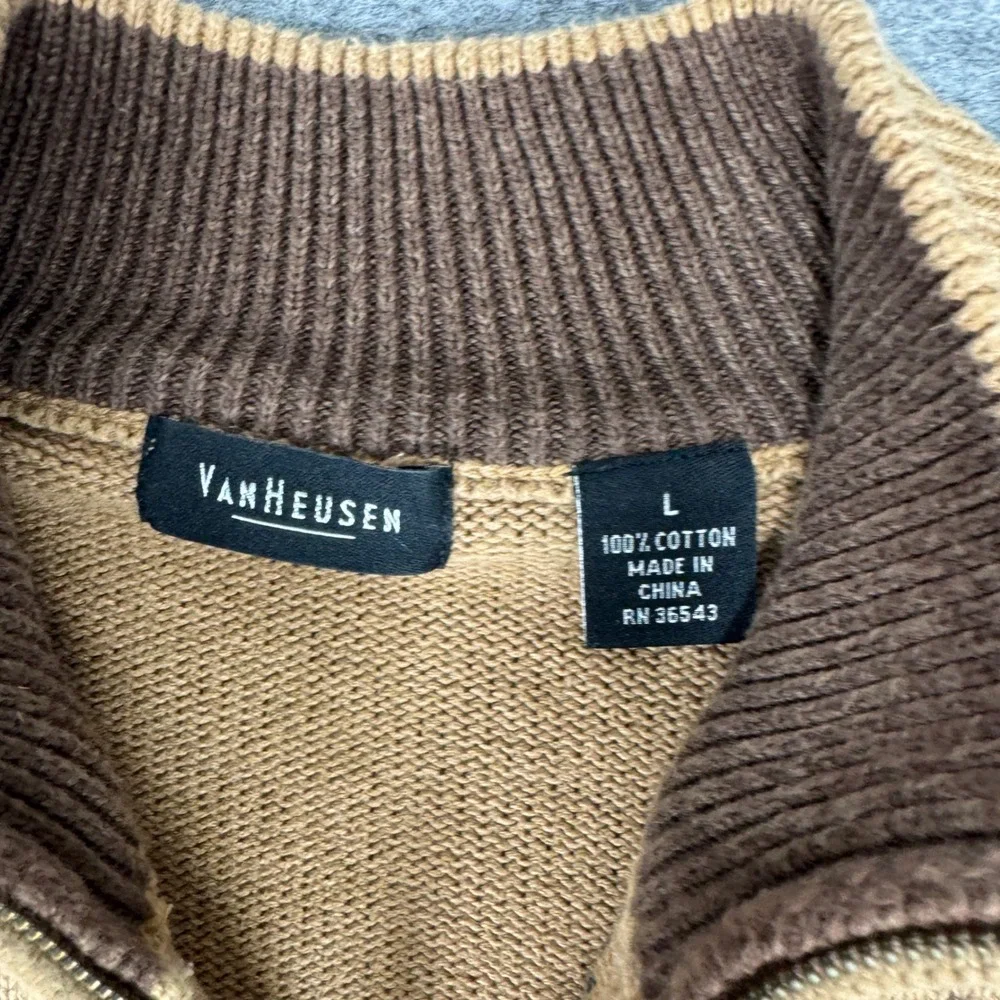 Van Heusen Mens Large‎ Brown Argyle 1/4 Zip Pullover Cotton Knit Sweater Large